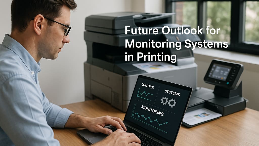 A futuristic printing facility with advanced monitoring systems.
