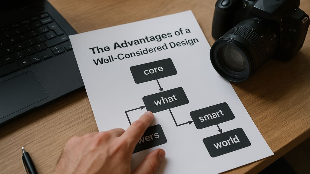 Infographic showing core principles and advantages of well-considered design