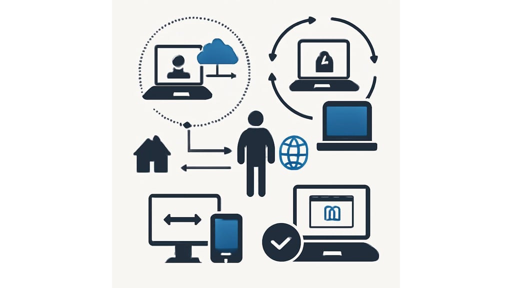 Infographic showing key remote connectivity methods: RDP, VPN, VNC, browser sessions