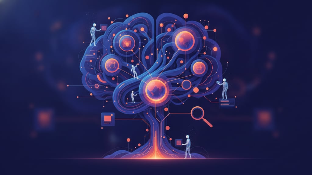 Abstract digital network representing artificial intelligence and modern search engine optimization.
