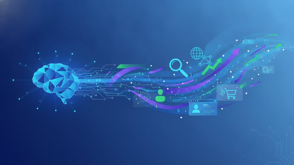 A conceptual visualization of artificial intelligence transforming digital marketing and discovery.